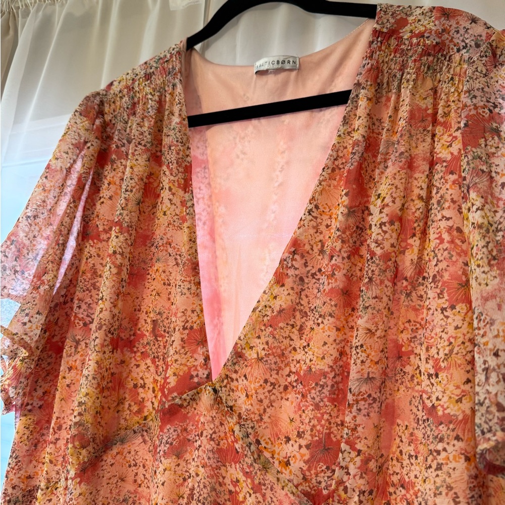 Baltic Born Coral Floral Ruffle V-Neck Maxi Dress - Picture 3 of 5
